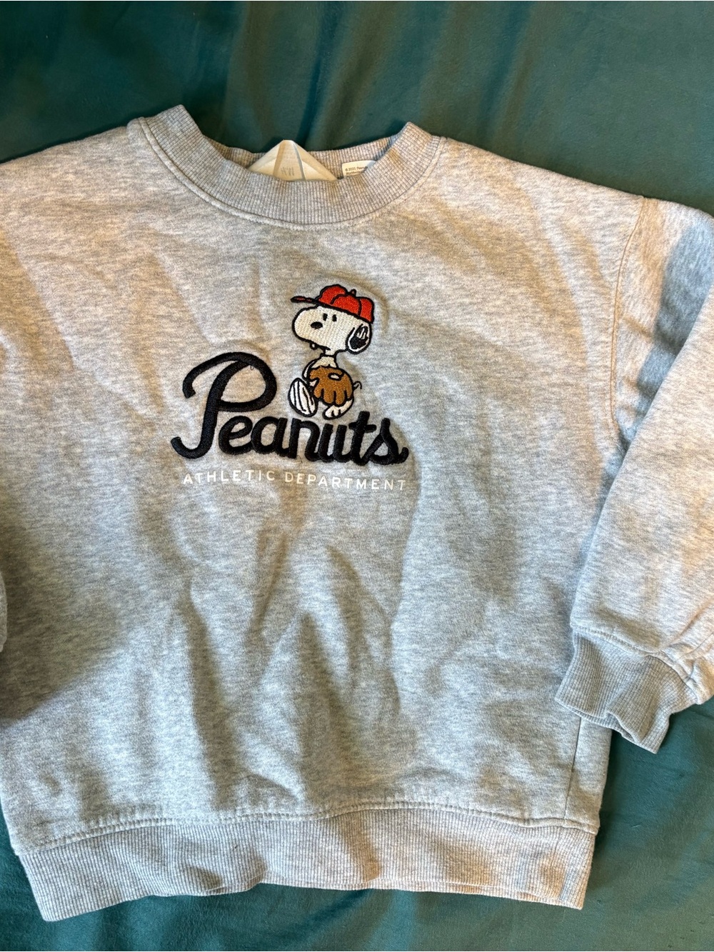 H&M Grey Peanuts Snoopy Embroidered Sweatshirt with Red Cap